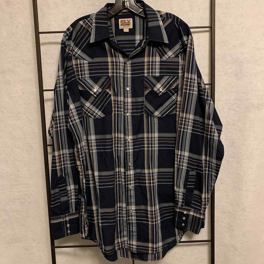 Ely Cattleman Tall Man Plaid Pearl Snap Western Shirt Size Large Tall